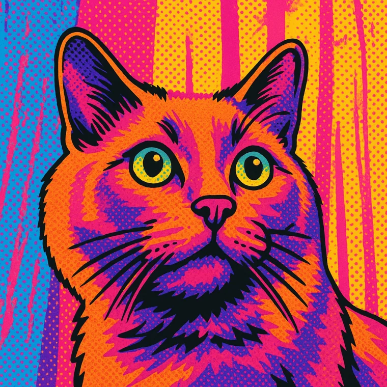 The same cat as a bold pop-art portrait